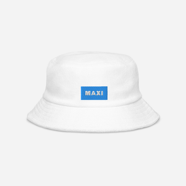 Unstructured Terry Cloth Bucket Hat - White - MAXI (blue)