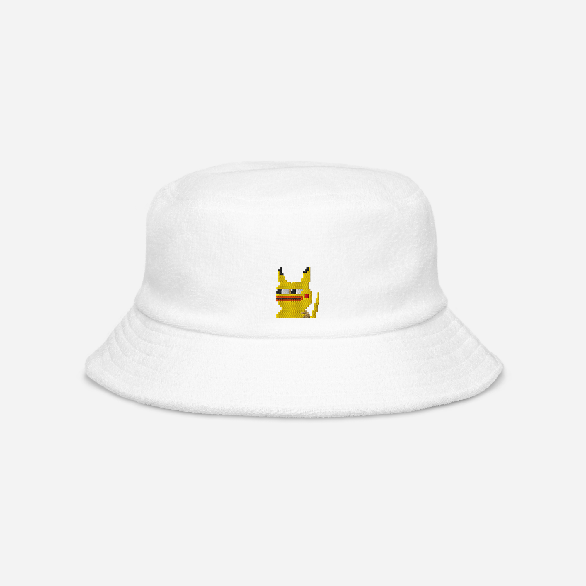 Unstructured Terry Cloth Bucket Hat - White - Pepekachu