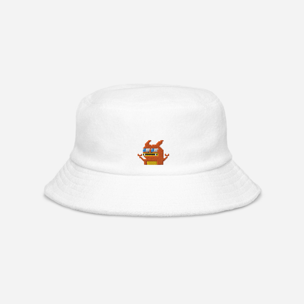 Unstructured Terry Cloth Bucket Hat - White - Pepezard