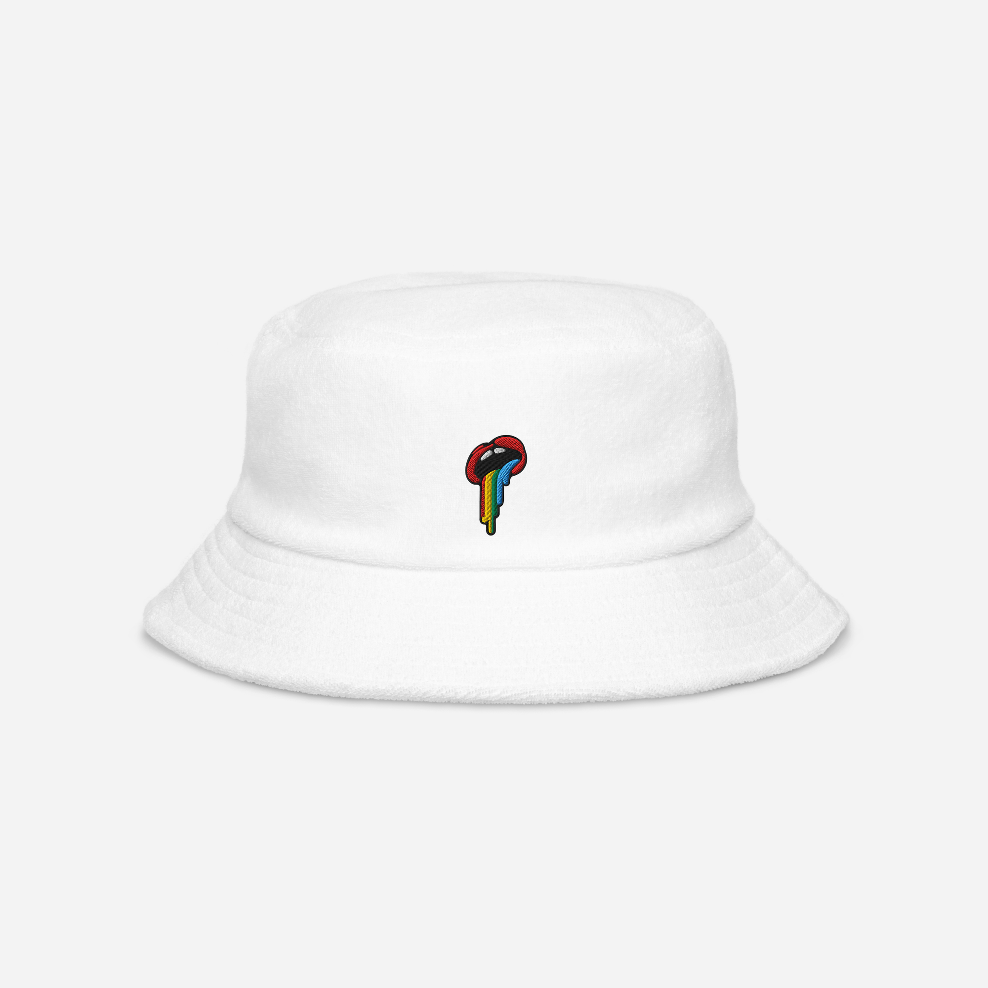 Unstructured Terry Cloth Bucket Hat - White - Rainbow