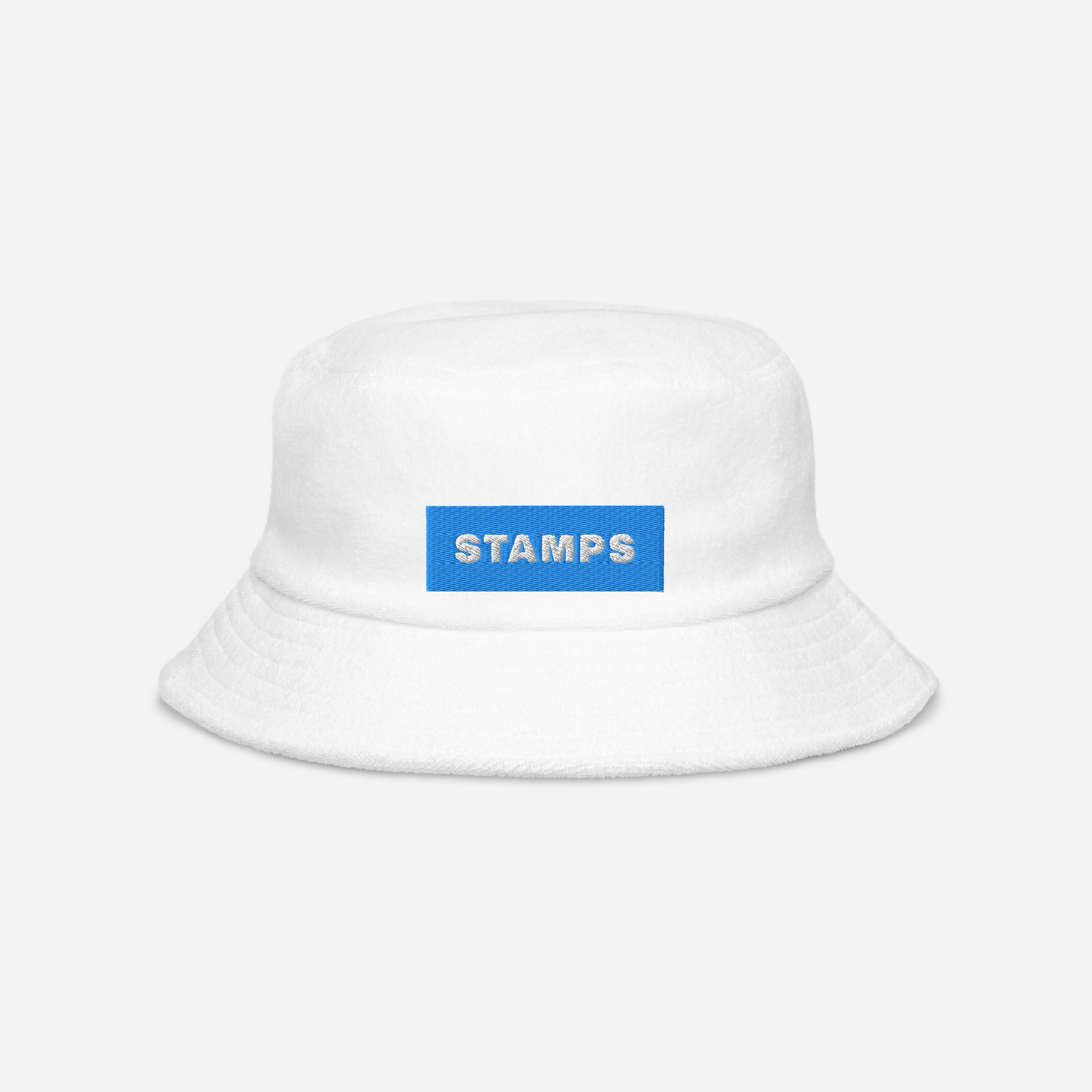 Unstructured Terry Cloth Bucket Hat - White - STAMPS (blue)