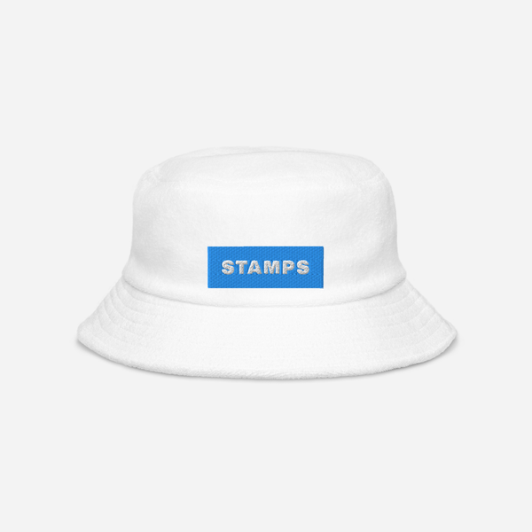 Unstructured Terry Cloth Bucket Hat - White - STAMPS (blue)