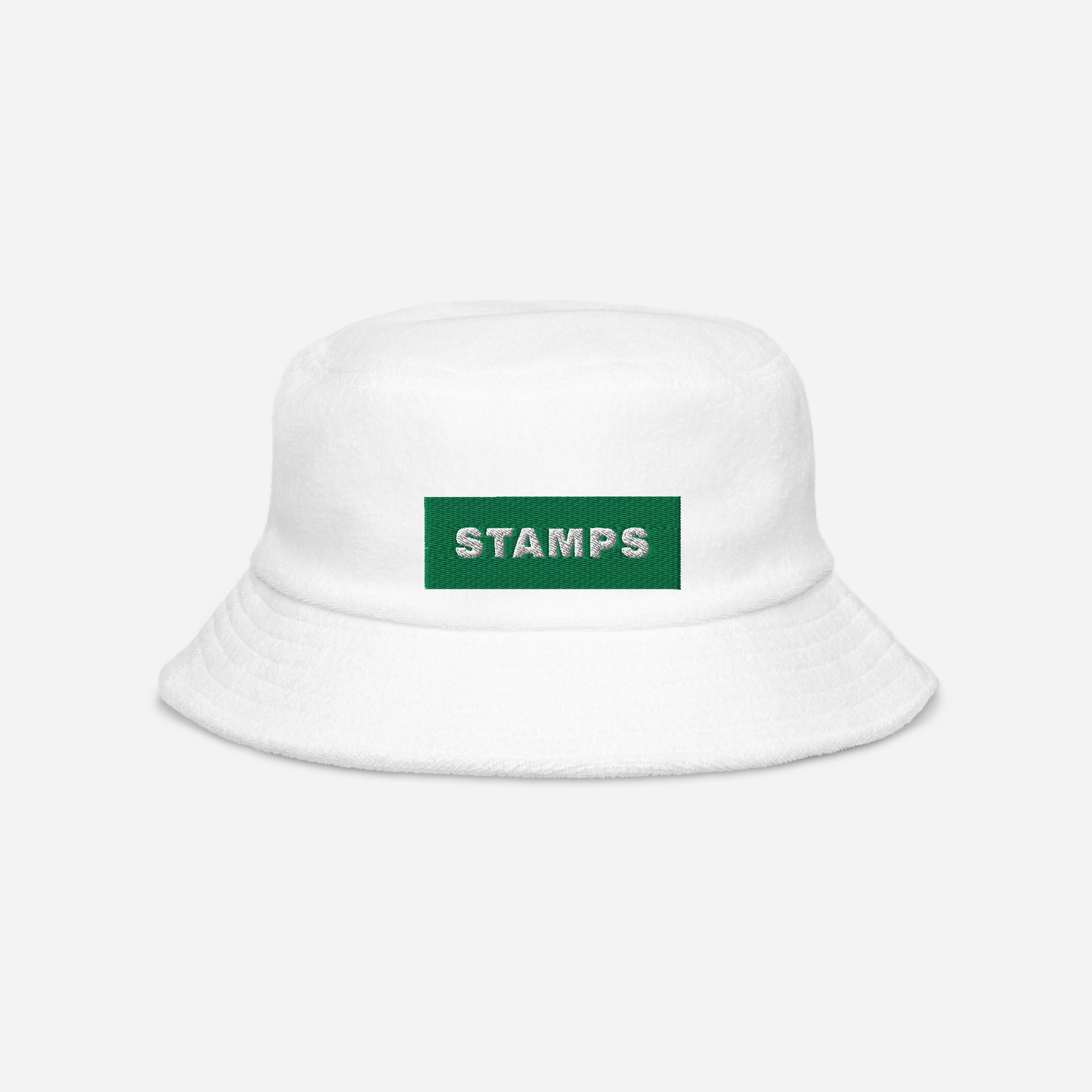 Unstructured Terry Cloth Bucket Hat - White - STAMPS (green)