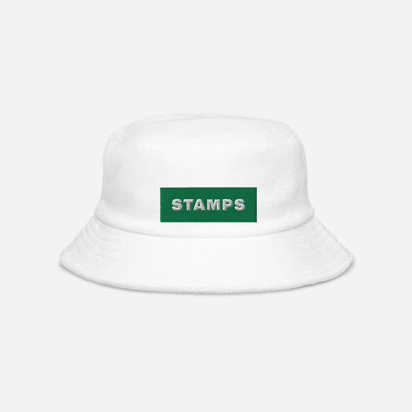 Unstructured Terry Cloth Bucket Hat - White - STAMPS (green)