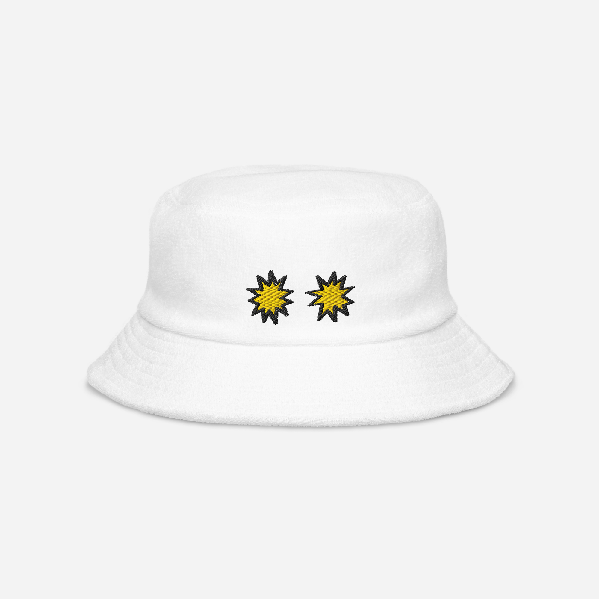 Unstructured Terry Cloth Bucket Hat - White - StarsEyes (yellow)