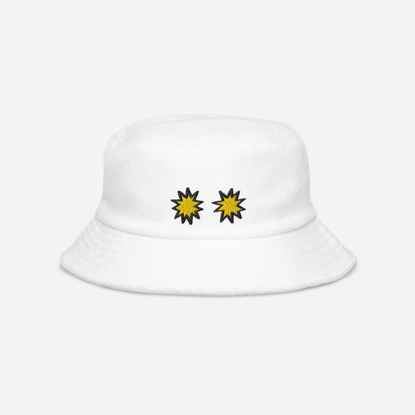 Unstructured Terry Cloth Bucket Hat - White - StarsEyes (yellow)