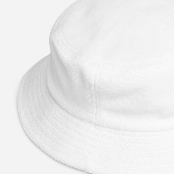 Unstructured Terry Cloth Bucket Hat - White - StarsEyes (yellow)