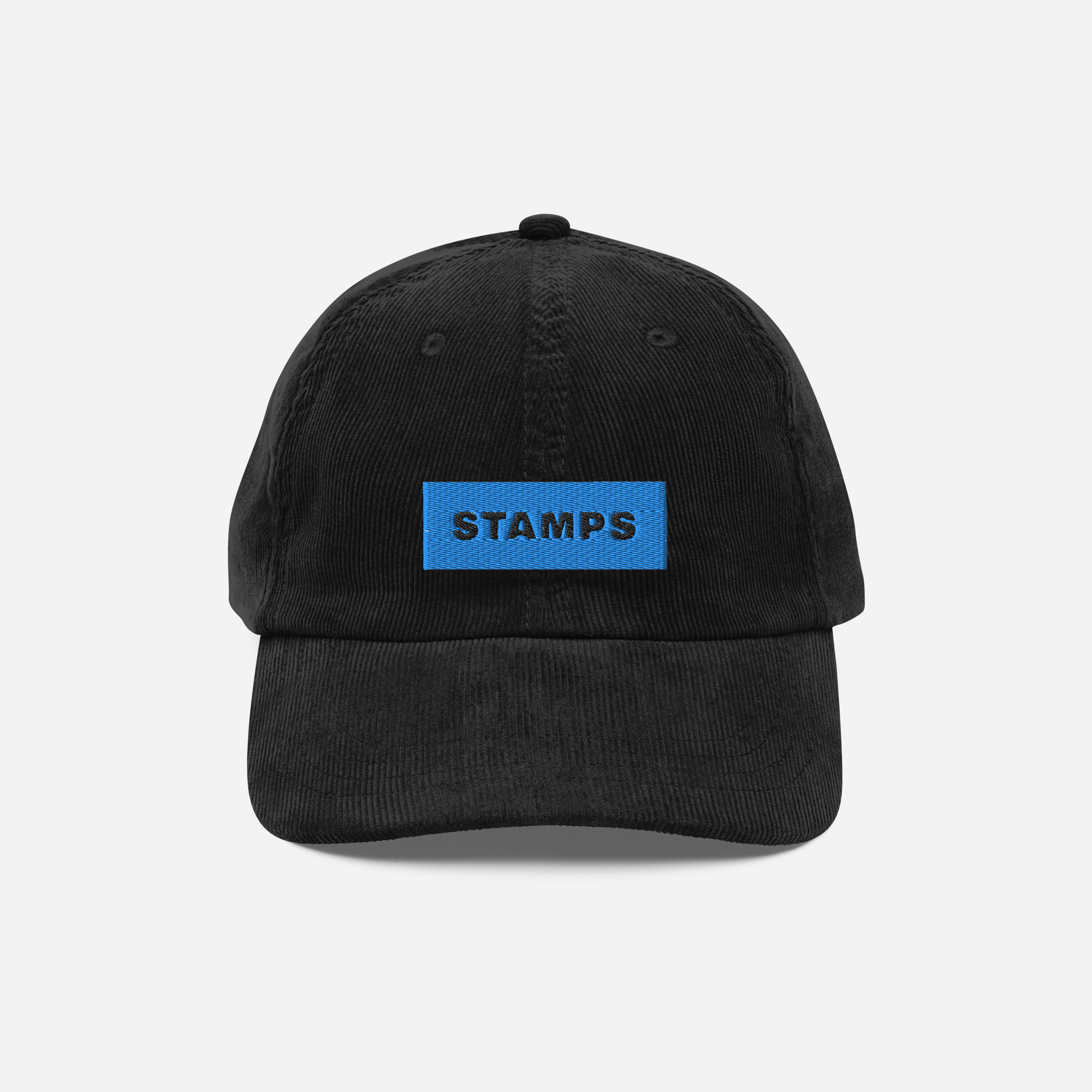 Vintage Corduroy Cap - Black - STAMPS (blue)