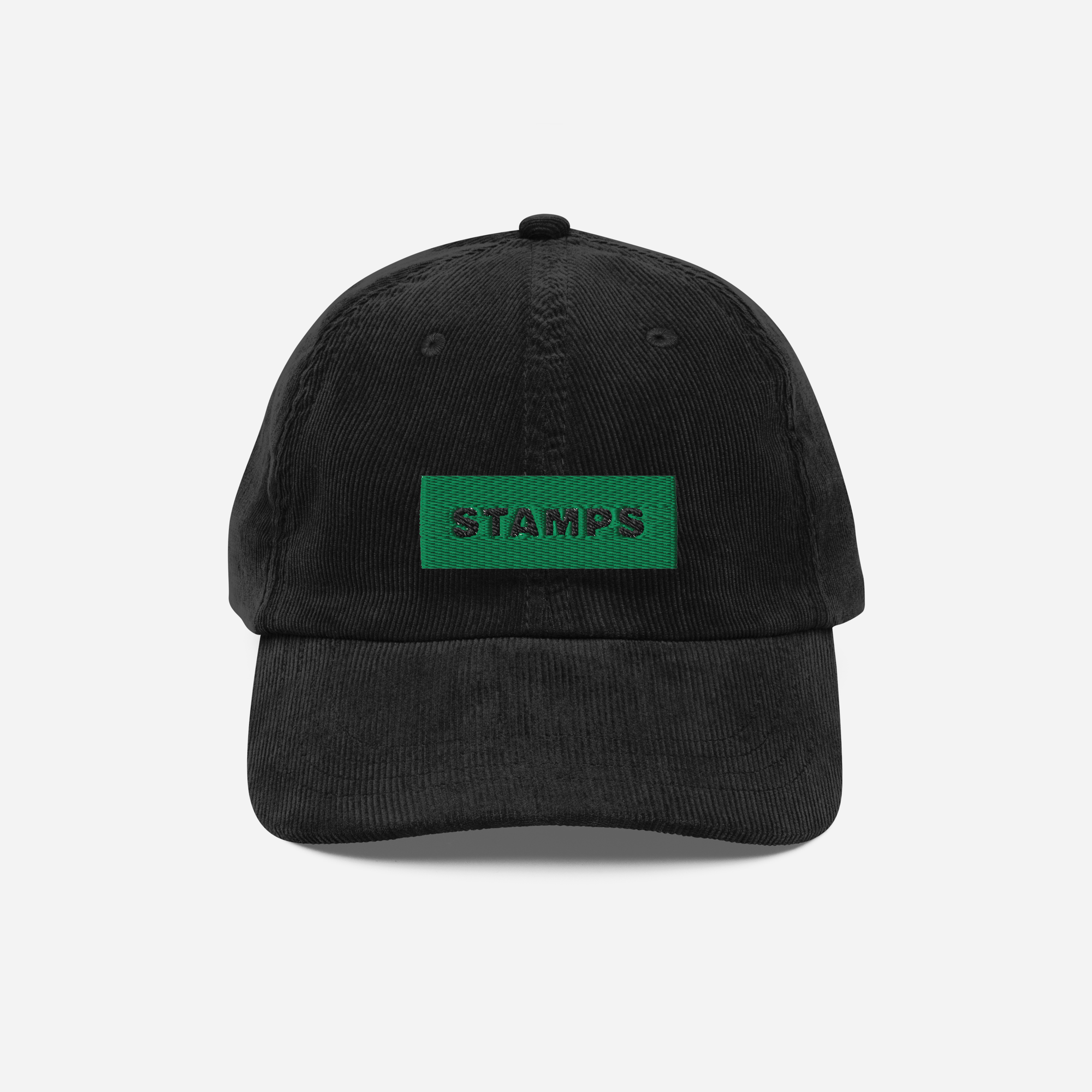 Vintage Corduroy Cap - Black - STAMPS (green)
