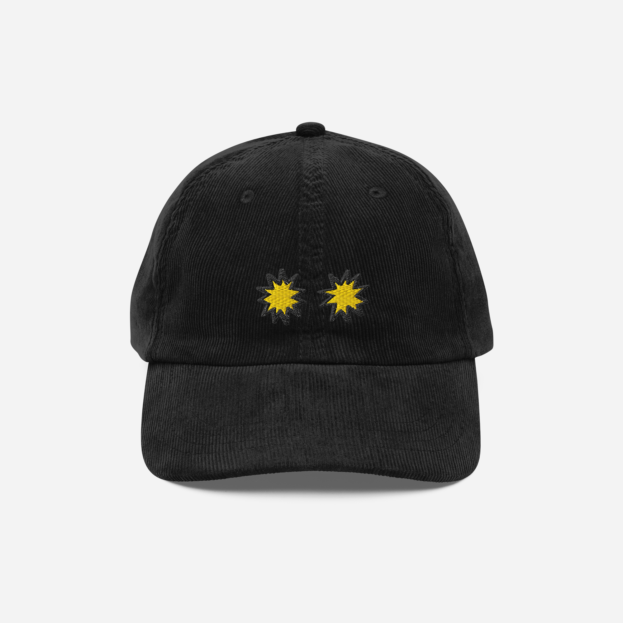 Vintage Corduroy Cap - Black - StarsEyes (yellow)