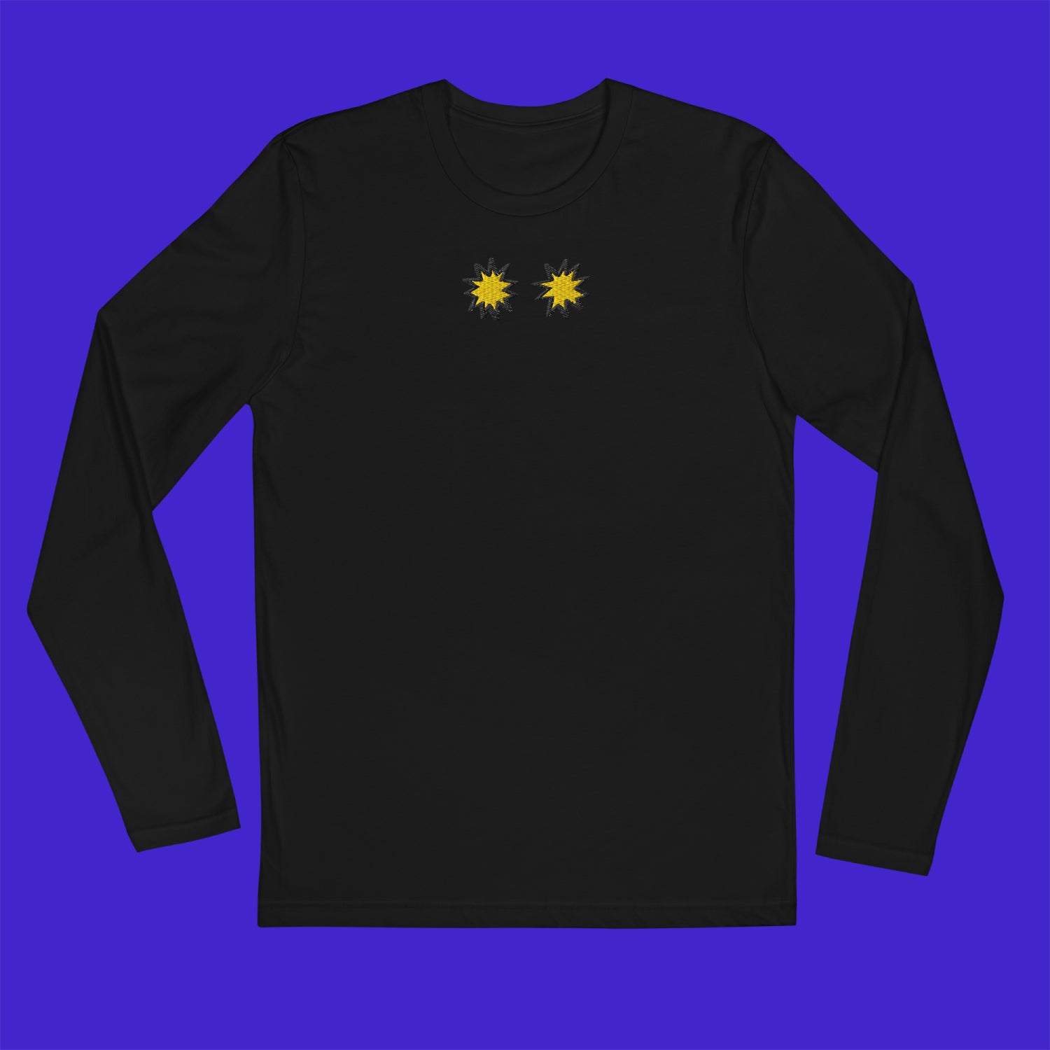 Men's Fitted Long Sleeve Shirt - BLACK - StarsEyes (yellow)