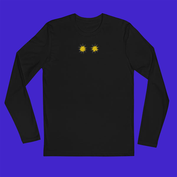 Men's Fitted Long Sleeve Shirt - BLACK - StarsEyes (yellow)